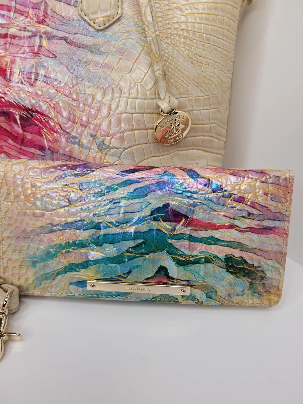 👉✨️ Brahmin Iridescent Entice Ombre Melbourne Duxbury Satchel Bag Wallet Set